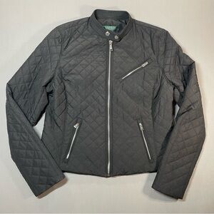 Lauren Ralph Lauren Quilted Moto Jacket w/ Stand Collar - Womens Medium Petite